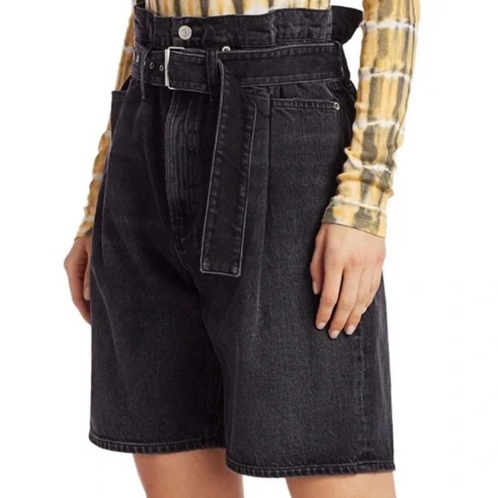 Agolde 90’s Reworked Denim Shorts Belted Paperbag High Waisted Faded Black Sz 27